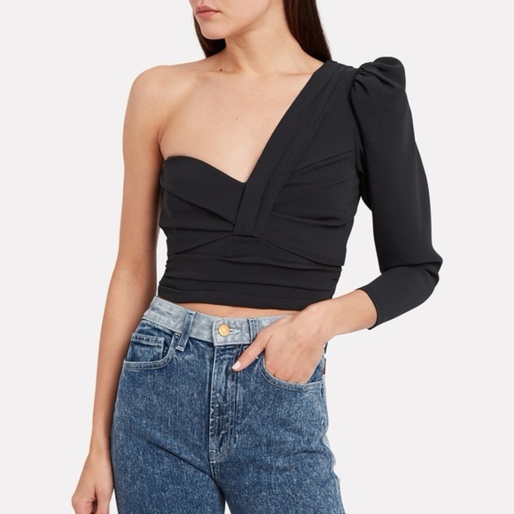 A.L.C. “LIZZY” ONE-SHOULDER CREPE BLOUSE, SZ 2 BLACK